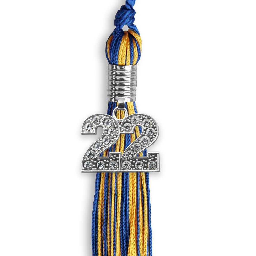 Royal Blue/Gold Mixed Color Graduation Tassel With Silver Date Drop - Endea Graduation