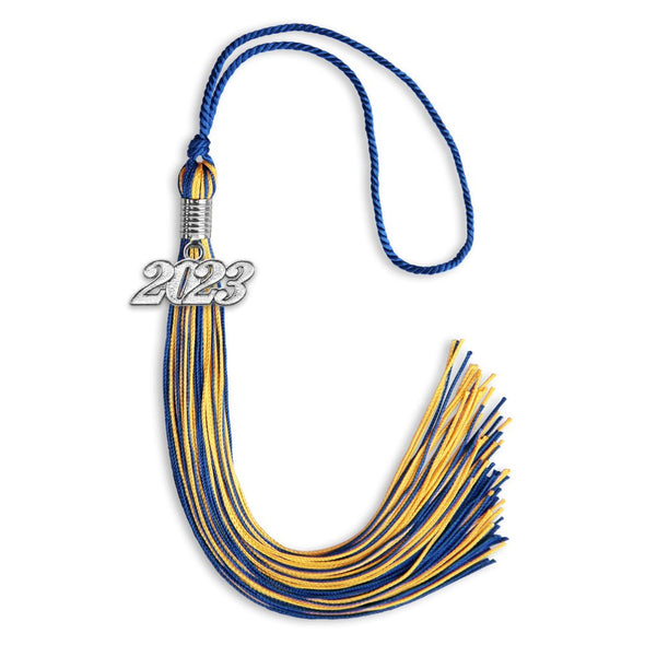 Royal Blue/Gold Mixed Color Graduation Tassel With Silver Date Drop - Endea Graduation