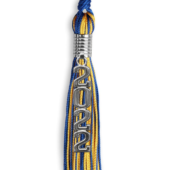 Royal Blue/Gold Mixed Color Graduation Tassel With Stacked Silver Date Drop - Endea Graduation