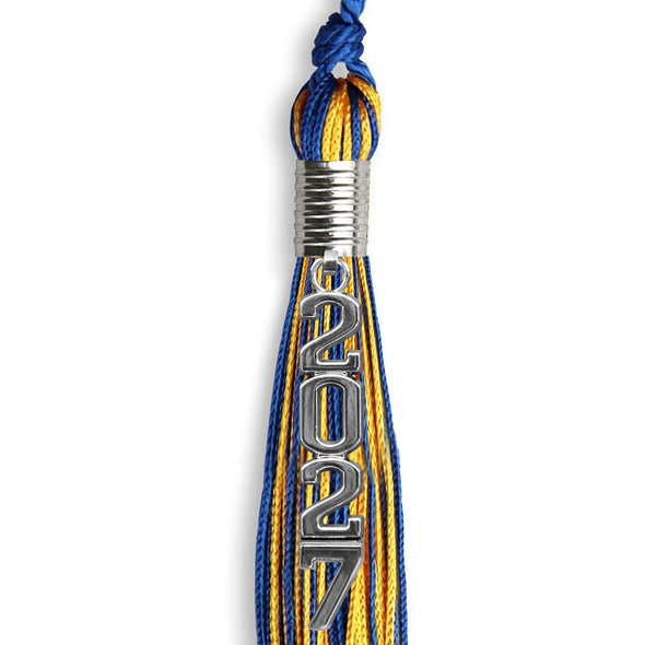 Royal Blue/Gold Mixed Color Graduation Tassel With Stacked Silver Date Drop - Endea Graduation