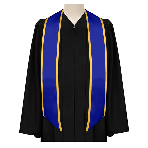 Royal Blue/Gold Plain Graduation Stole With Trim Color & Angled End - Endea Graduation