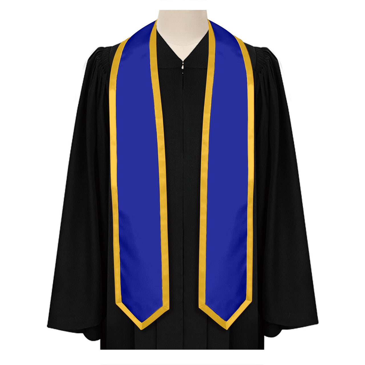 Royal Blue/Gold Plain Graduation Stole With Trim Color & Classic End - Endea Graduation