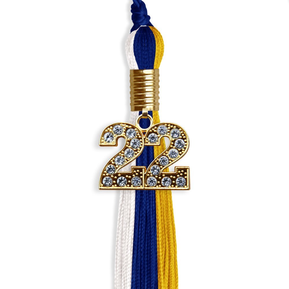 Royal Blue/Gold/White Graduation Tassel With Gold Date Drop - Endea Graduation