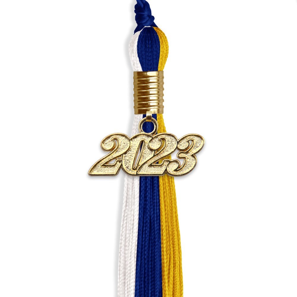 Royal Blue/Gold/White Graduation Tassel With Gold Date Drop - Endea Graduation