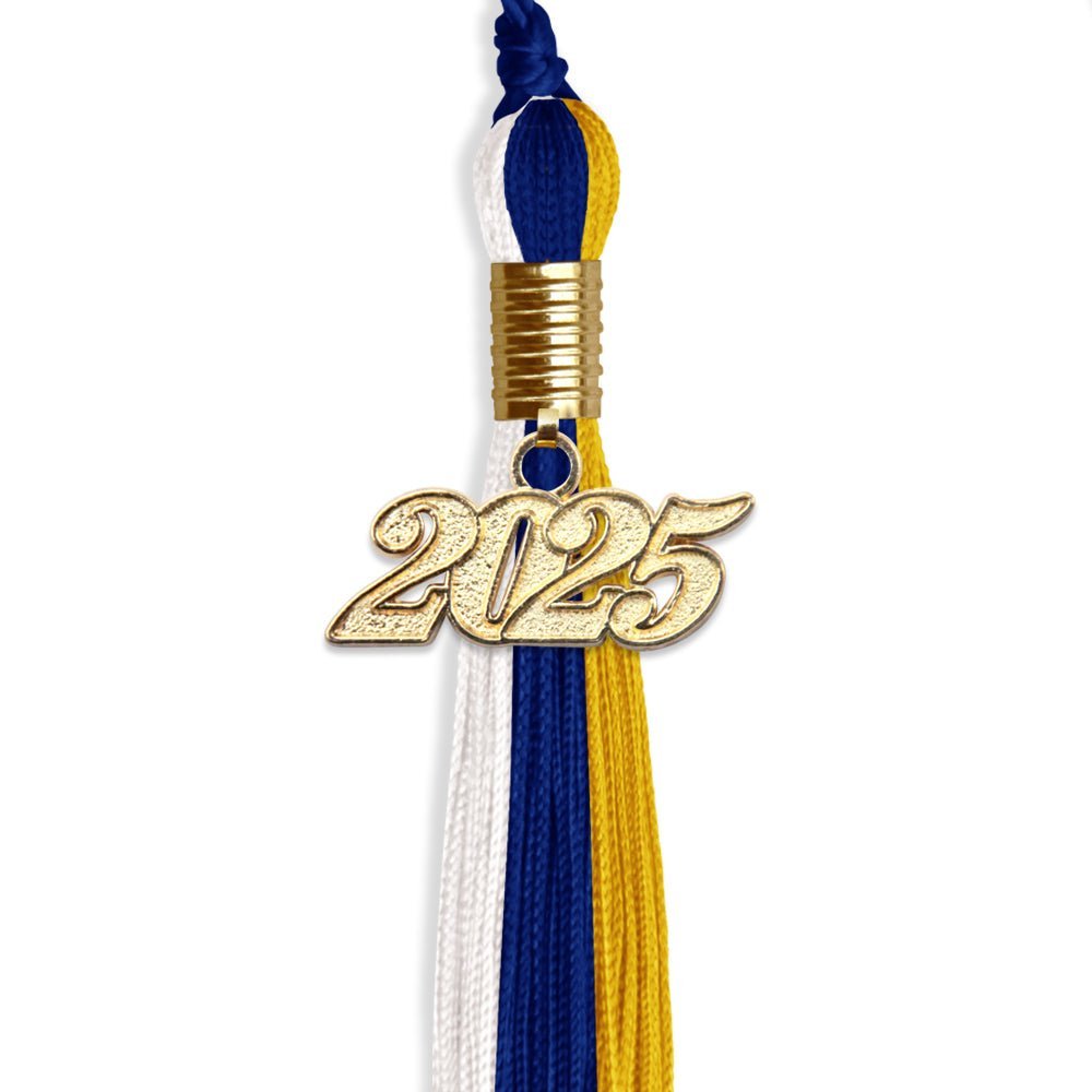 Royal Blue/Gold/White Graduation Tassel With Gold Date Drop - Endea Graduation