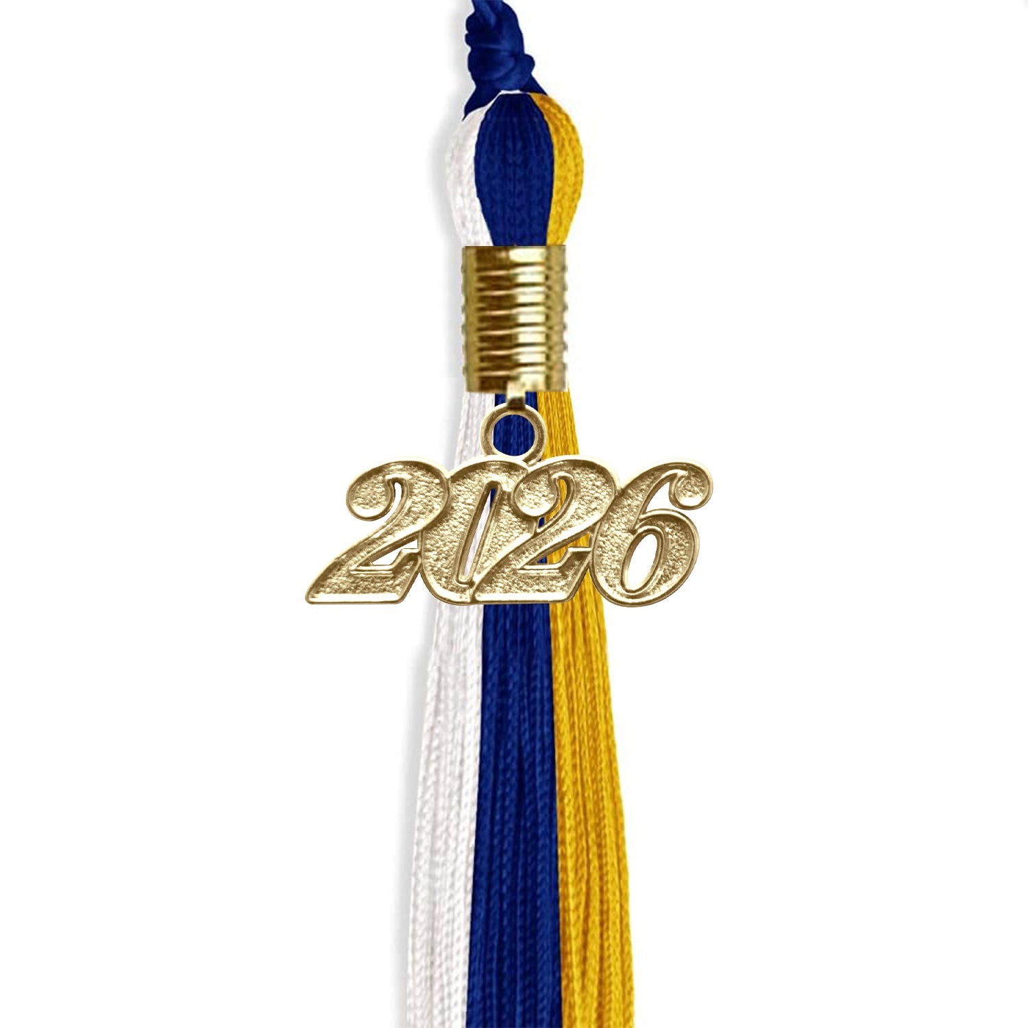 Royal Blue/Gold/White Graduation Tassel With Gold Date Drop - Endea Graduation