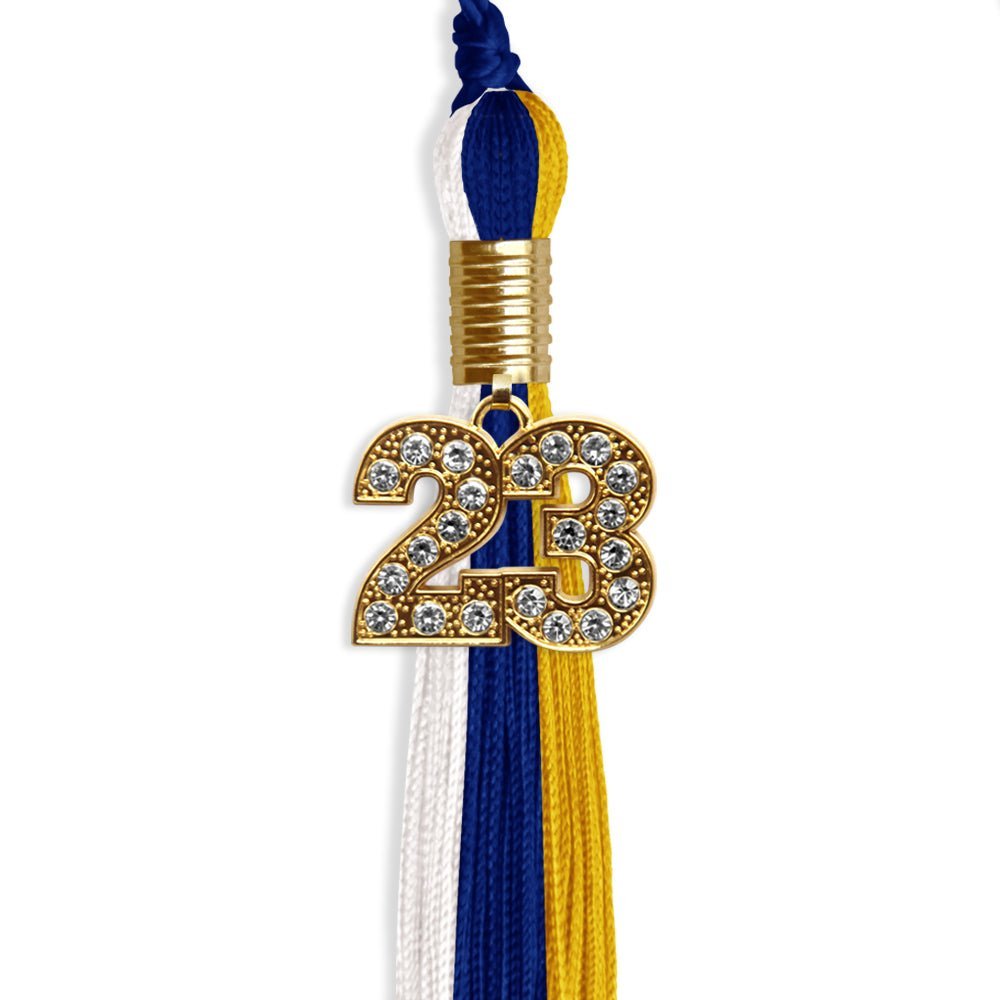 Royal Blue/Gold/White Graduation Tassel With Gold Date Drop - Endea Graduation