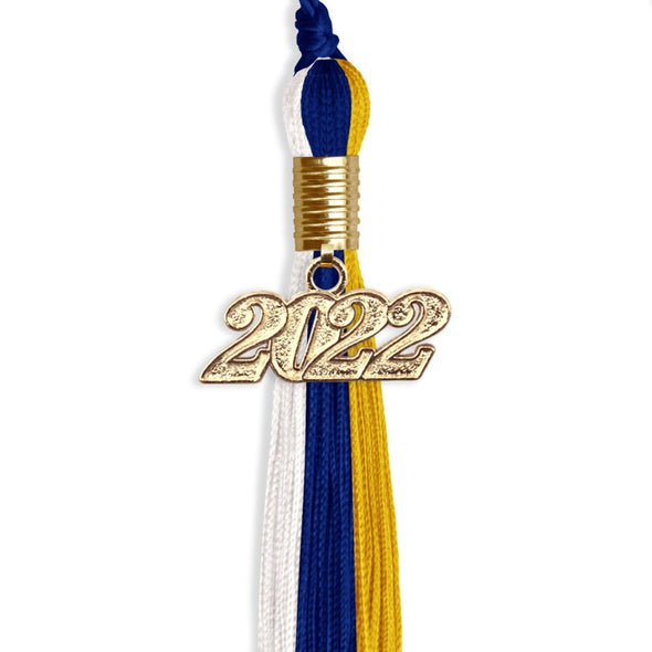 Royal Blue/Gold/White Graduation Tassel With Gold Date Drop - Endea Graduation
