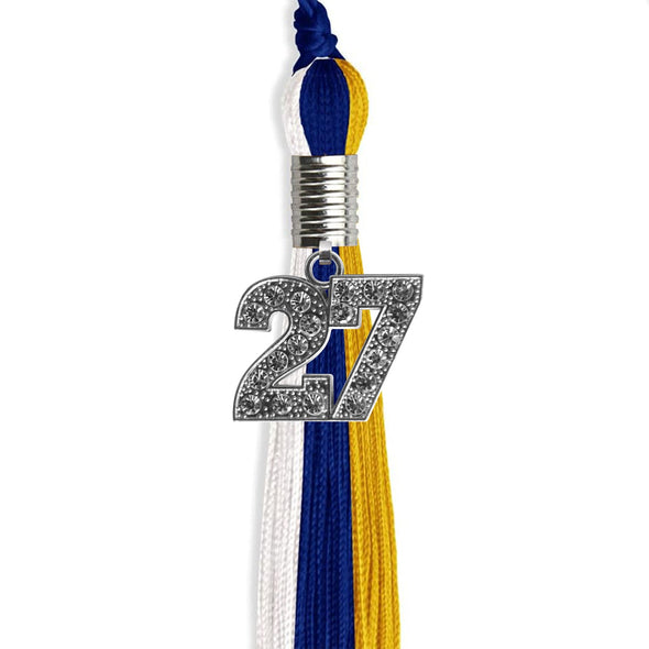 Royal Blue/Gold/White Graduation Tassel With Silver Date Drop - Endea Graduation