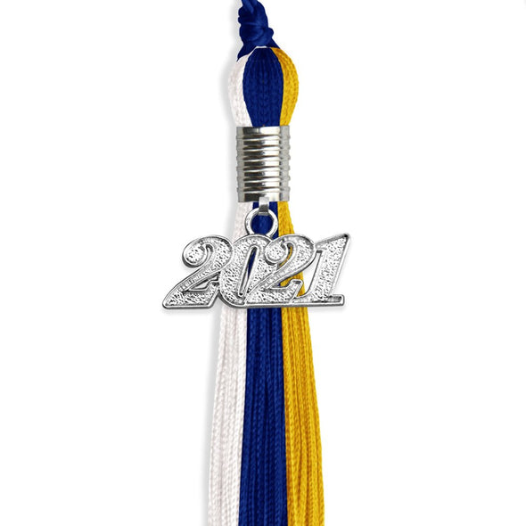 Royal Blue/Gold/White Graduation Tassel With Silver Date Drop - Endea Graduation