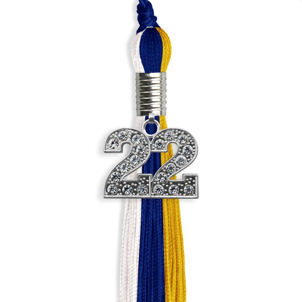 Royal Blue/Gold/White Graduation Tassel With Silver Date Drop - Endea Graduation