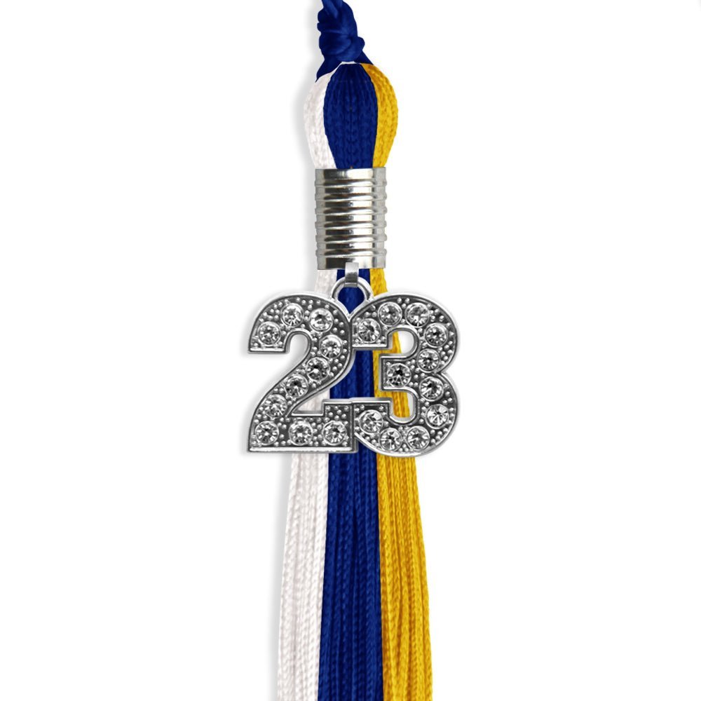 Royal Blue/Gold/White Graduation Tassel With Silver Date Drop - Endea Graduation