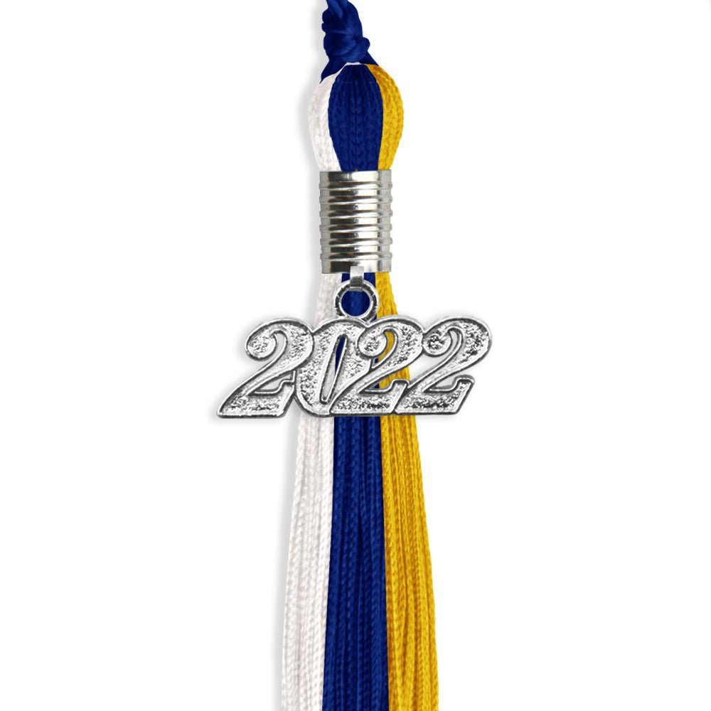 Royal Blue/Gold/White Graduation Tassel With Silver Date Drop - Endea Graduation