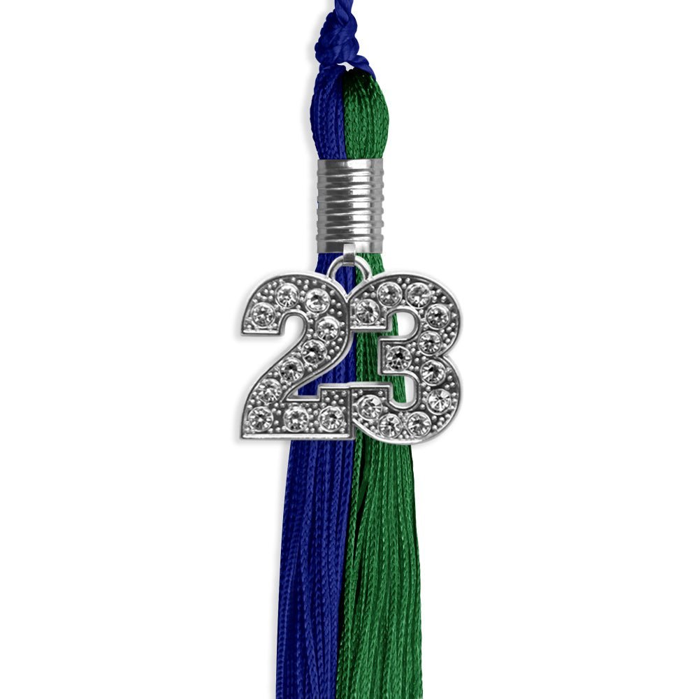 Royal Blue/Green Graduation Tassel With Silver Date Drop - Endea Graduation