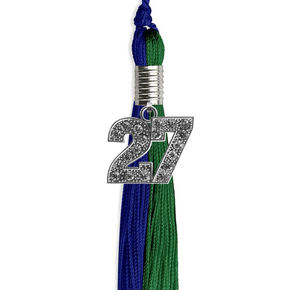 Royal Blue/Green Graduation Tassel With Silver Date Drop - Endea Graduation