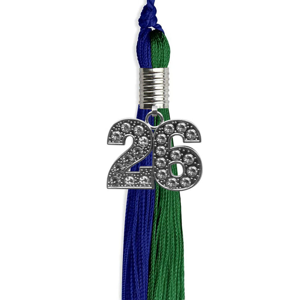 Royal Blue/Green Graduation Tassel With Silver Date Drop - Endea Graduation