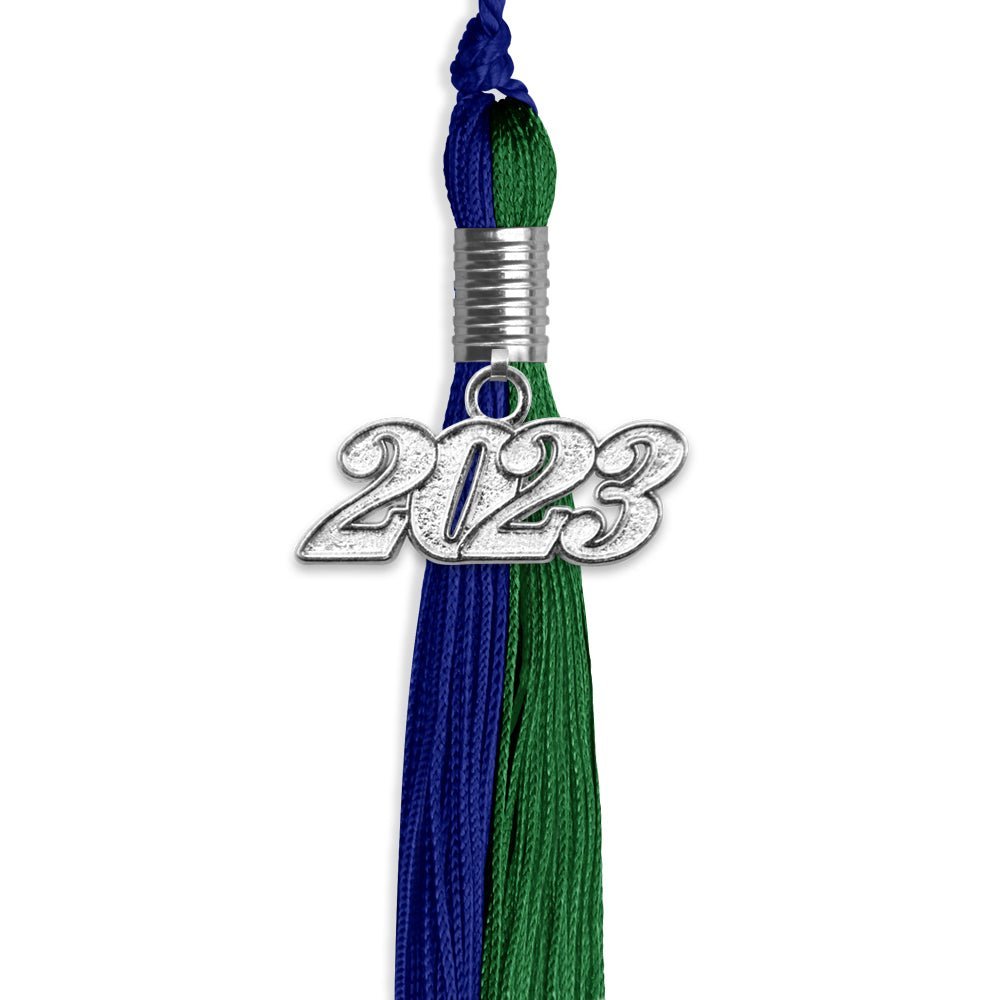 Royal Blue/Green Graduation Tassel With Silver Date Drop - Endea Graduation