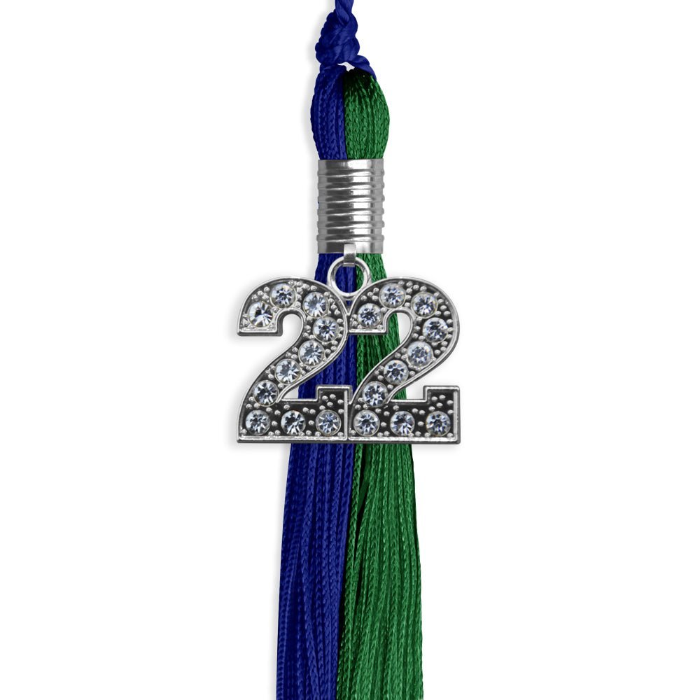 Royal Blue/Green Graduation Tassel With Silver Date Drop - Endea Graduation