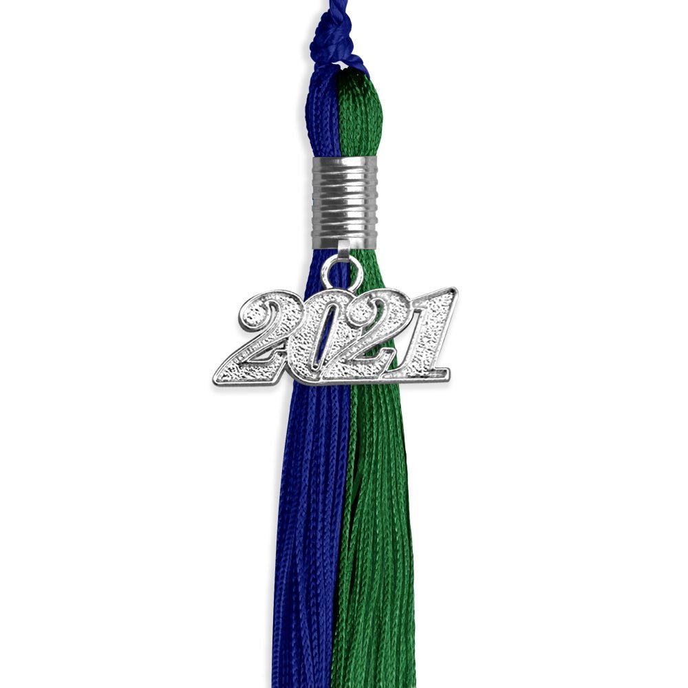 Royal Blue/Green Graduation Tassel With Silver Date Drop - Endea Graduation