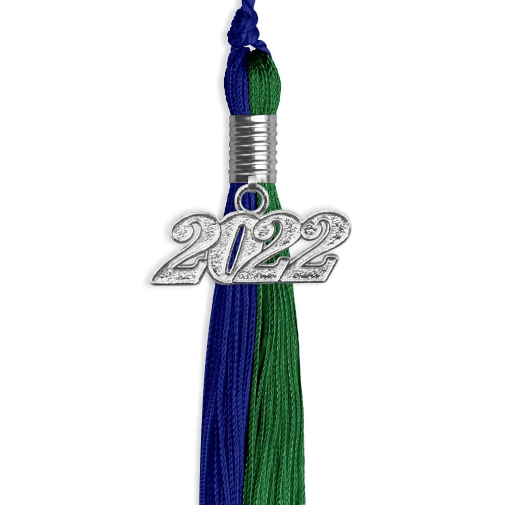 Royal Blue/Green Graduation Tassel With Silver Date Drop - Endea Graduation