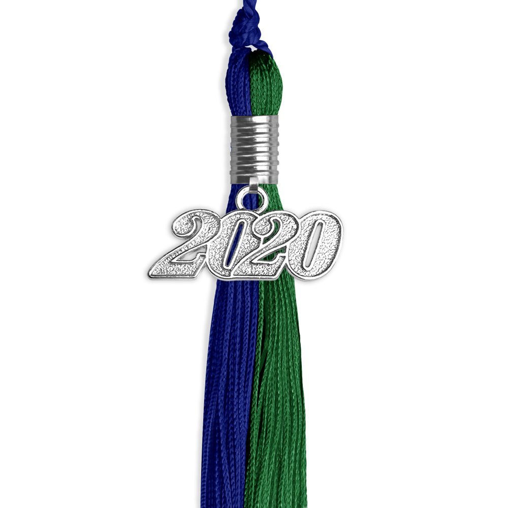 Royal Blue/Green Graduation Tassel With Silver Date Drop - Endea Graduation