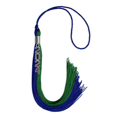 Royal Blue/Green Graduation Tassel With Silver Stacked Date Drop - Endea Graduation