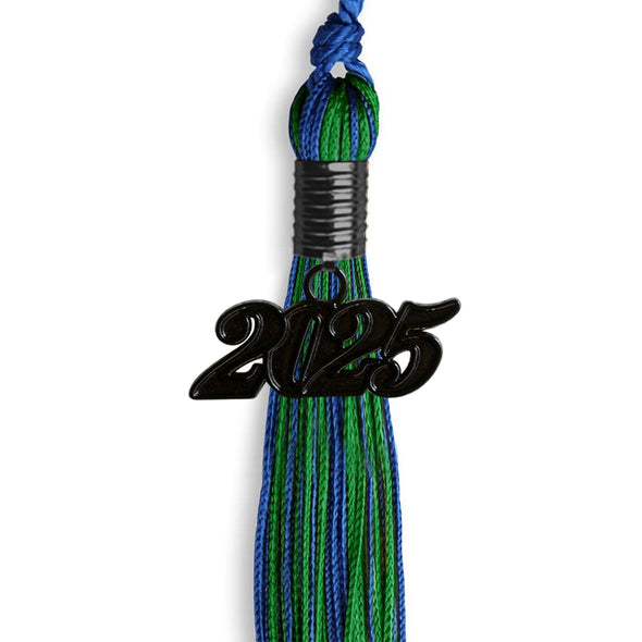 Royal Blue/Green Mixed Color Graduation Tassel With Black Date Drop - Endea Graduation