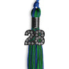 Royal Blue/Green Mixed Color Graduation Tassel With Black Date Drop - Endea Graduation