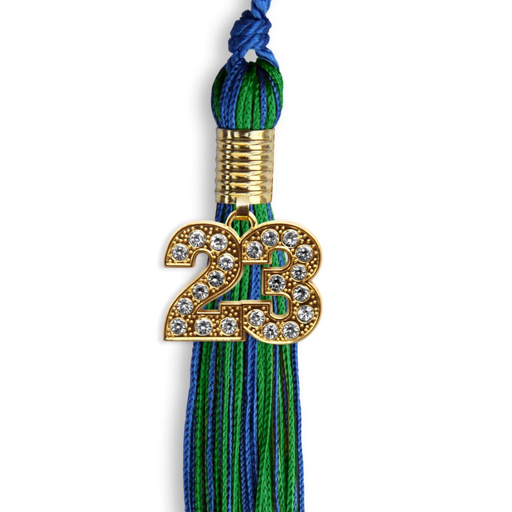 Royal Blue/Green Mixed Color Graduation Tassel With Gold Date Drop - Endea Graduation