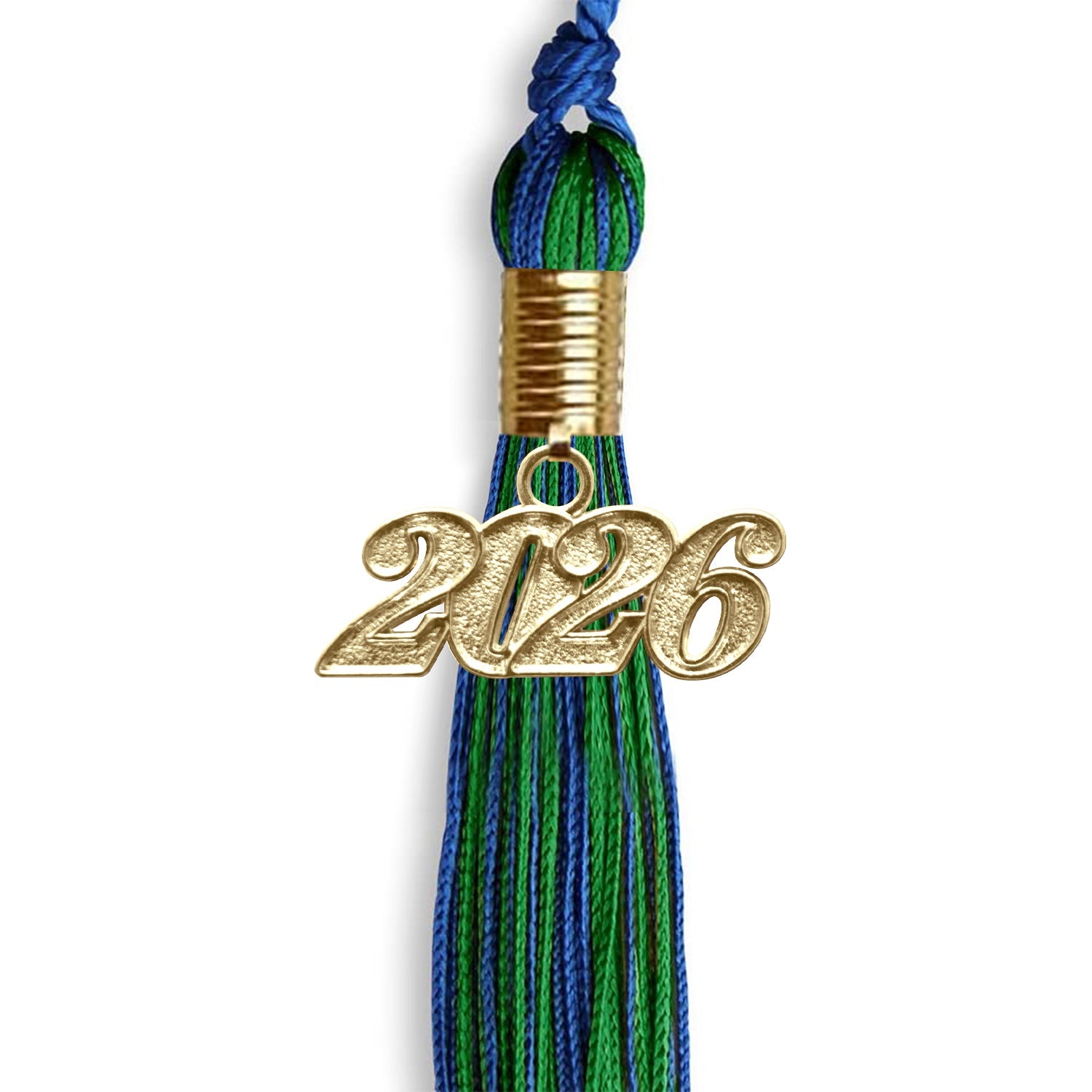 Royal Blue/Green Mixed Color Graduation Tassel With Gold Date Drop - Endea Graduation