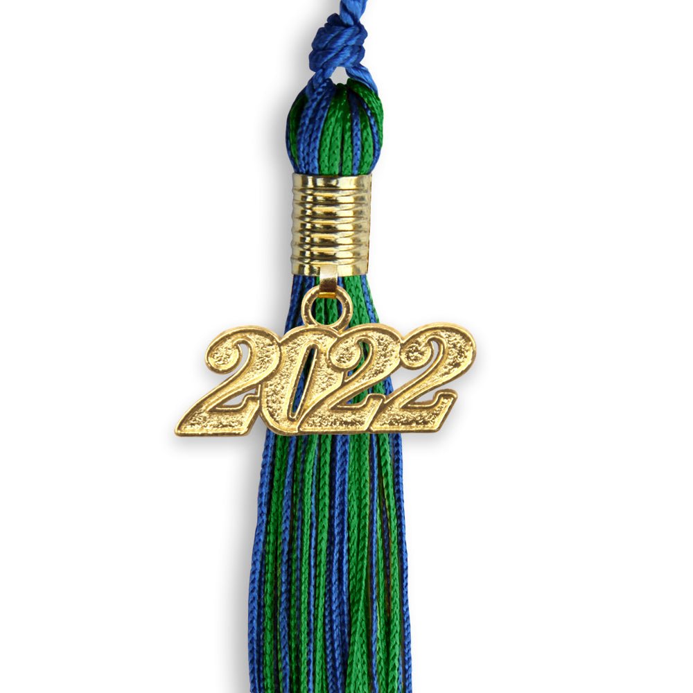 Royal Blue/Green Mixed Color Graduation Tassel With Gold Date Drop - Endea Graduation