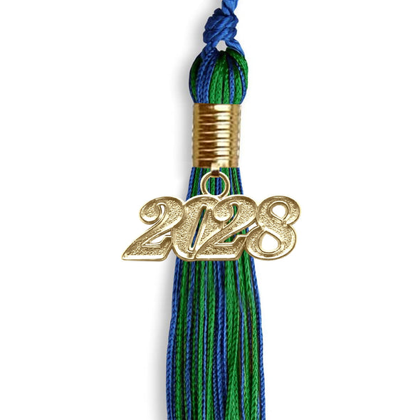 Royal Blue/Green Mixed Color Graduation Tassel With Gold Date Drop - Endea Graduation