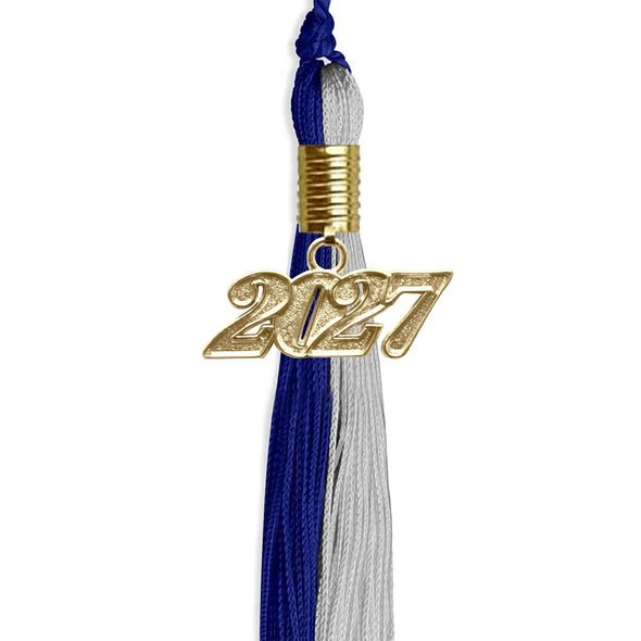 Royal Blue/Grey Graduation Tassel With Gold Date Drop - Endea Graduation
