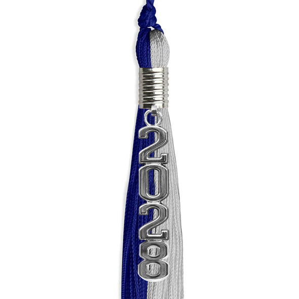 Royal Blue/Grey Graduation Tassel With Silver Stacked Date Drop - Endea Graduation