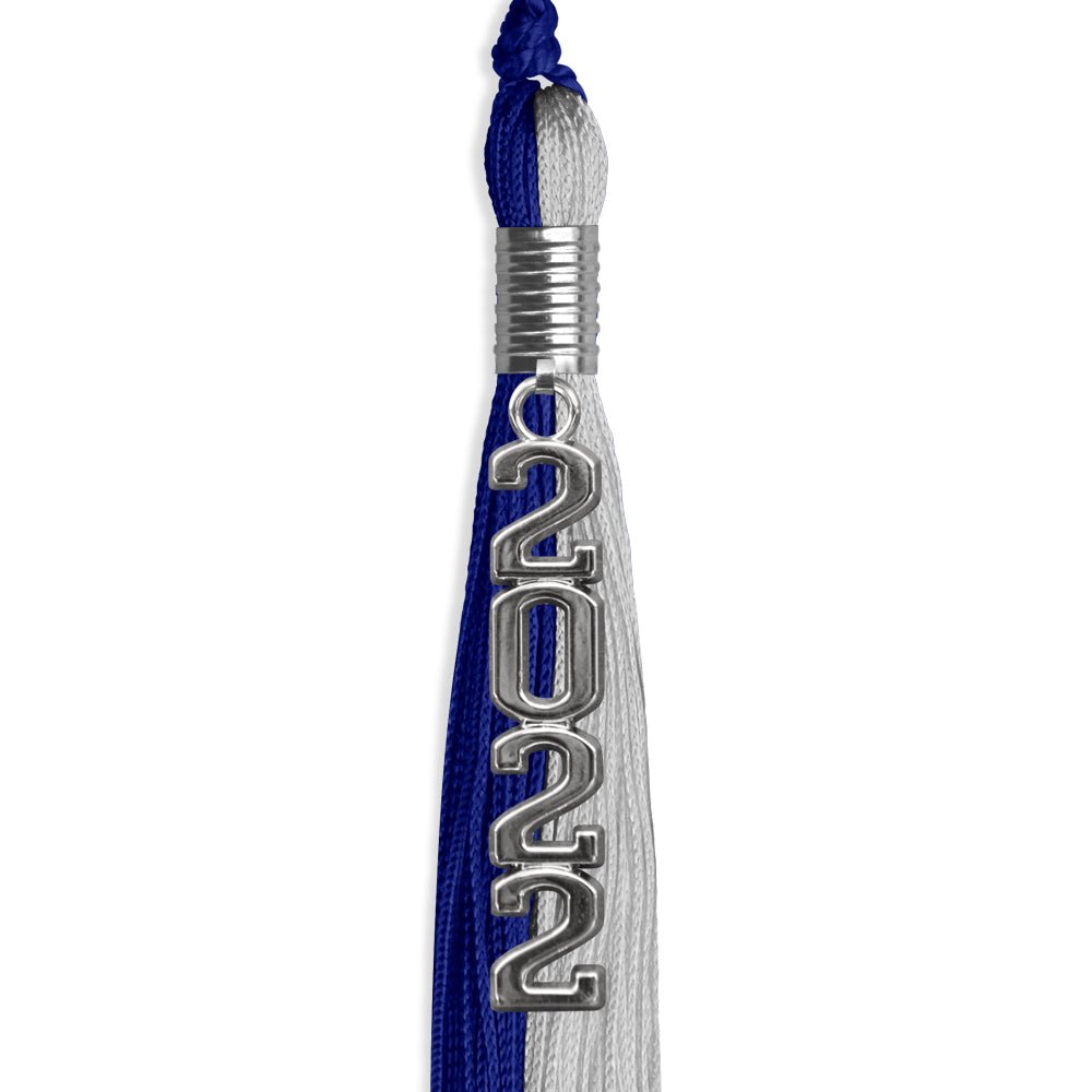 Royal Blue/Grey Graduation Tassel With Silver Stacked Date Drop - Endea Graduation