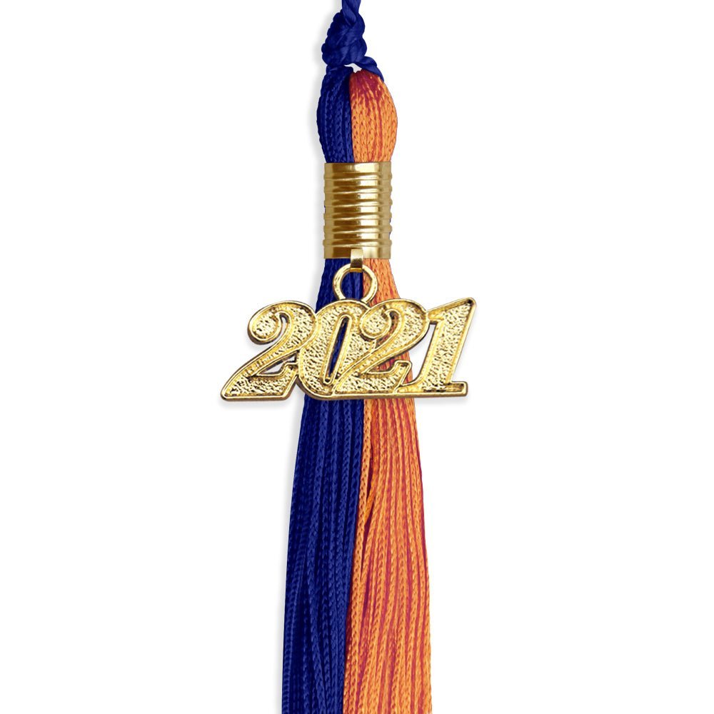 Royal Blue/Orange Graduation Tassel With Gold Date Drop - Endea Graduation