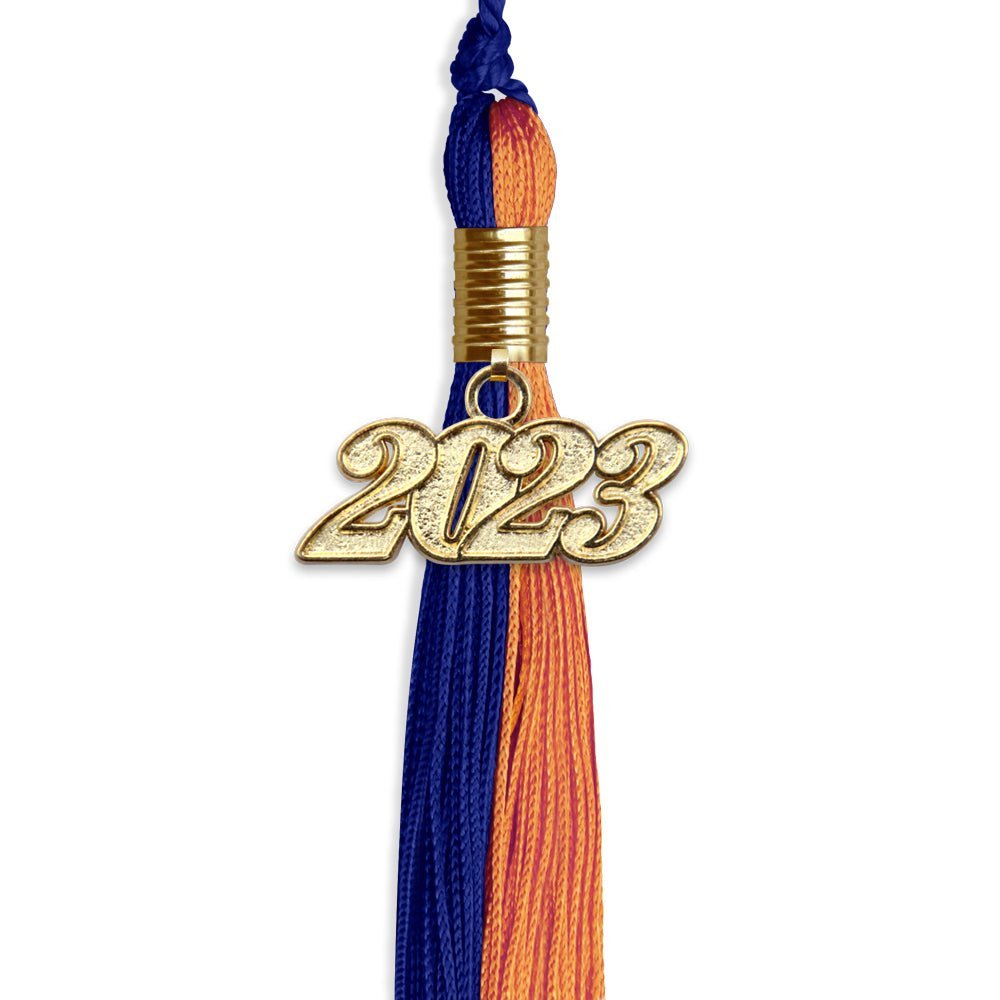 Royal Blue/Orange Graduation Tassel With Gold Date Drop - Endea Graduation