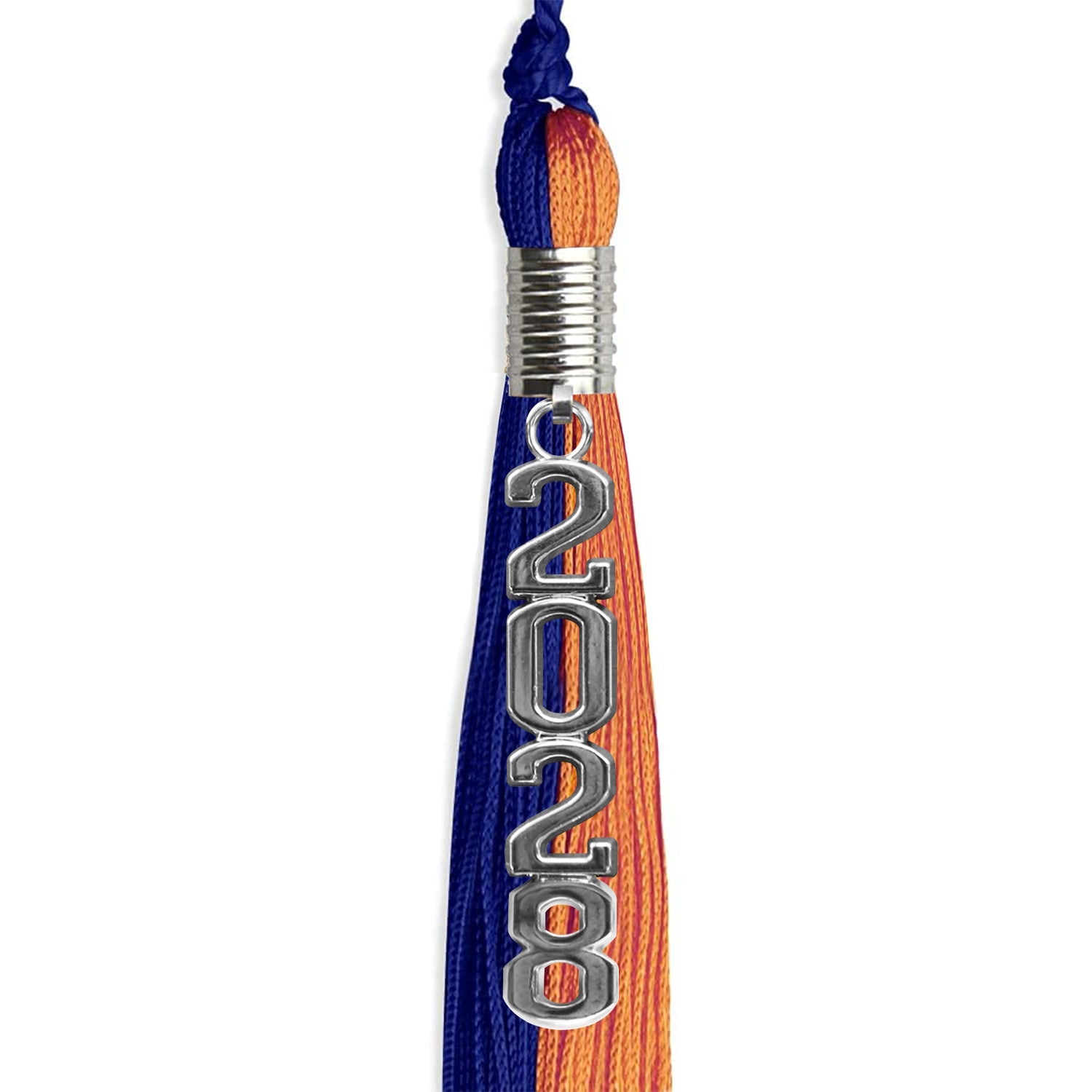 Royal Blue/Orange Graduation Tassel With Silver Stacked Date Drop - Endea Graduation