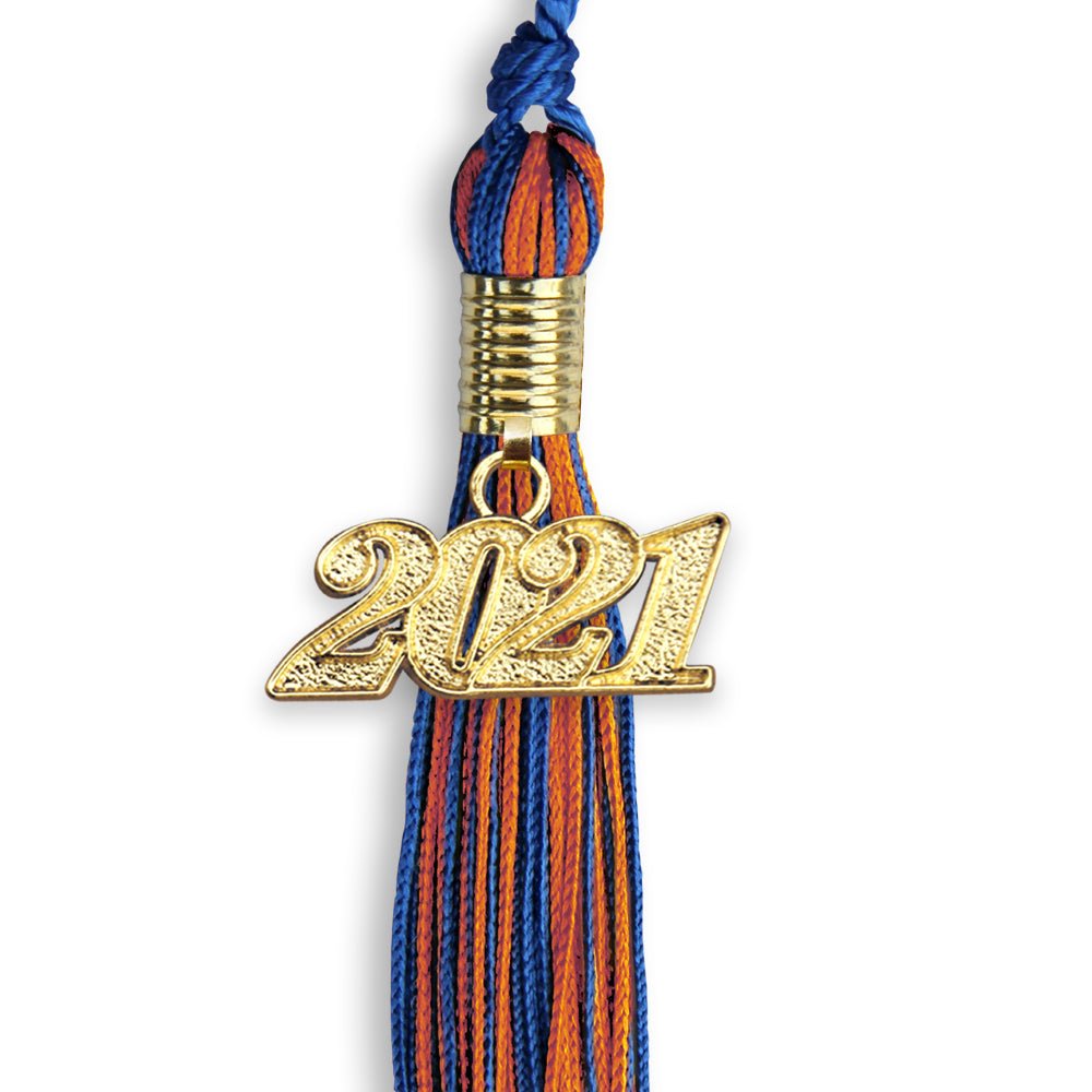 Royal Blue/Orange Mixed Color Graduation Tassel With Gold Date Drop - Endea Graduation