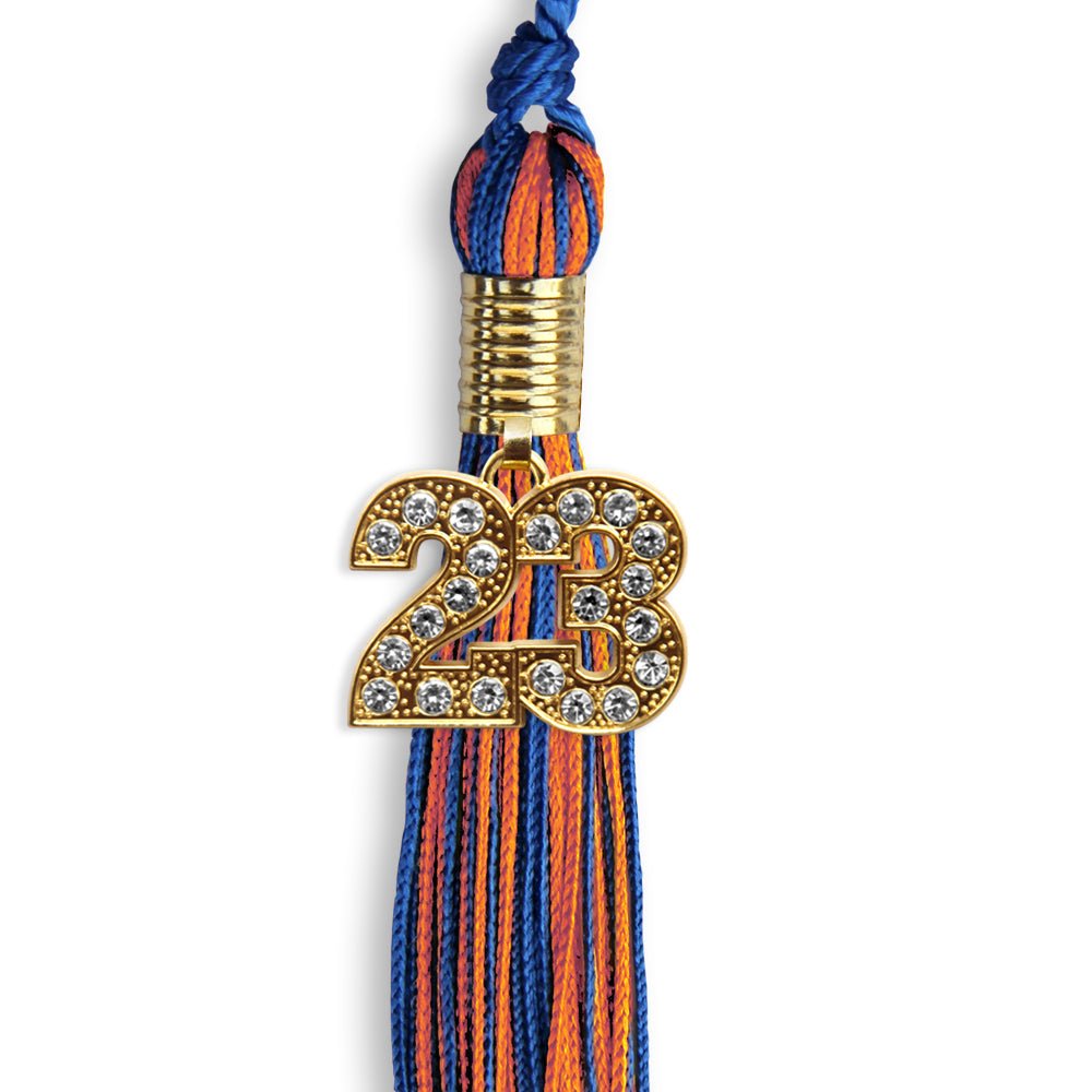 Royal Blue/Orange Mixed Color Graduation Tassel With Gold Date Drop - Endea Graduation