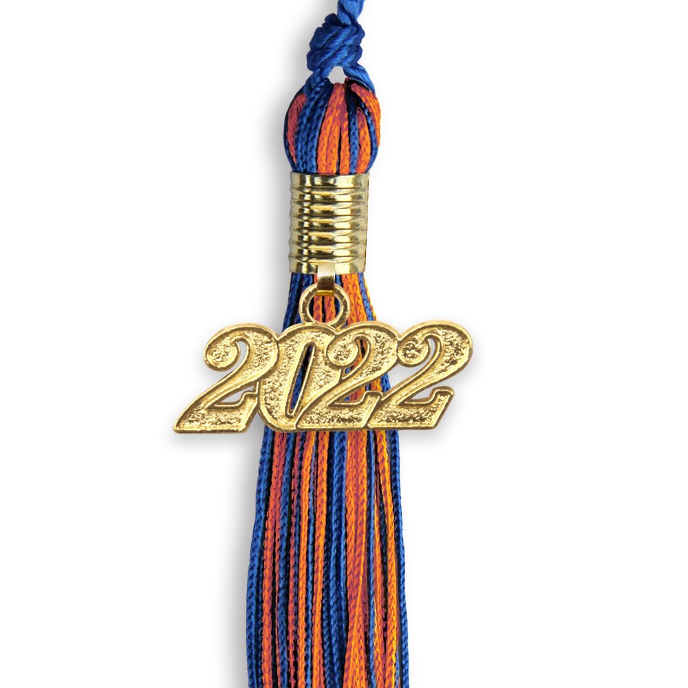 Royal Blue/Orange Mixed Color Graduation Tassel With Gold Date Drop - Endea Graduation