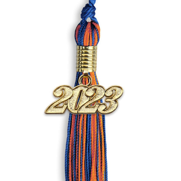 Royal Blue/Orange Mixed Color Graduation Tassel With Gold Date Drop - Endea Graduation
