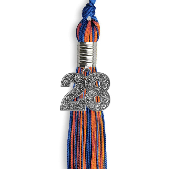 Royal Blue/Orange Mixed Color Graduation Tassel With Silver Date Drop - Endea Graduation
