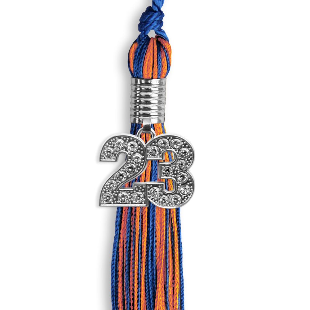 Royal Blue/Orange Mixed Color Graduation Tassel With Silver Date Drop - Endea Graduation