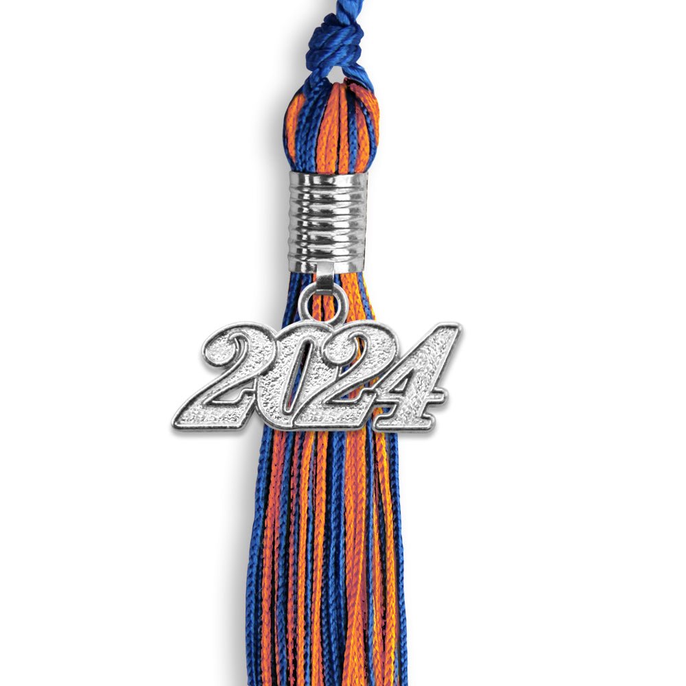 Royal Blue/Orange Mixed Color Graduation Tassel With Silver Date Drop - Endea Graduation