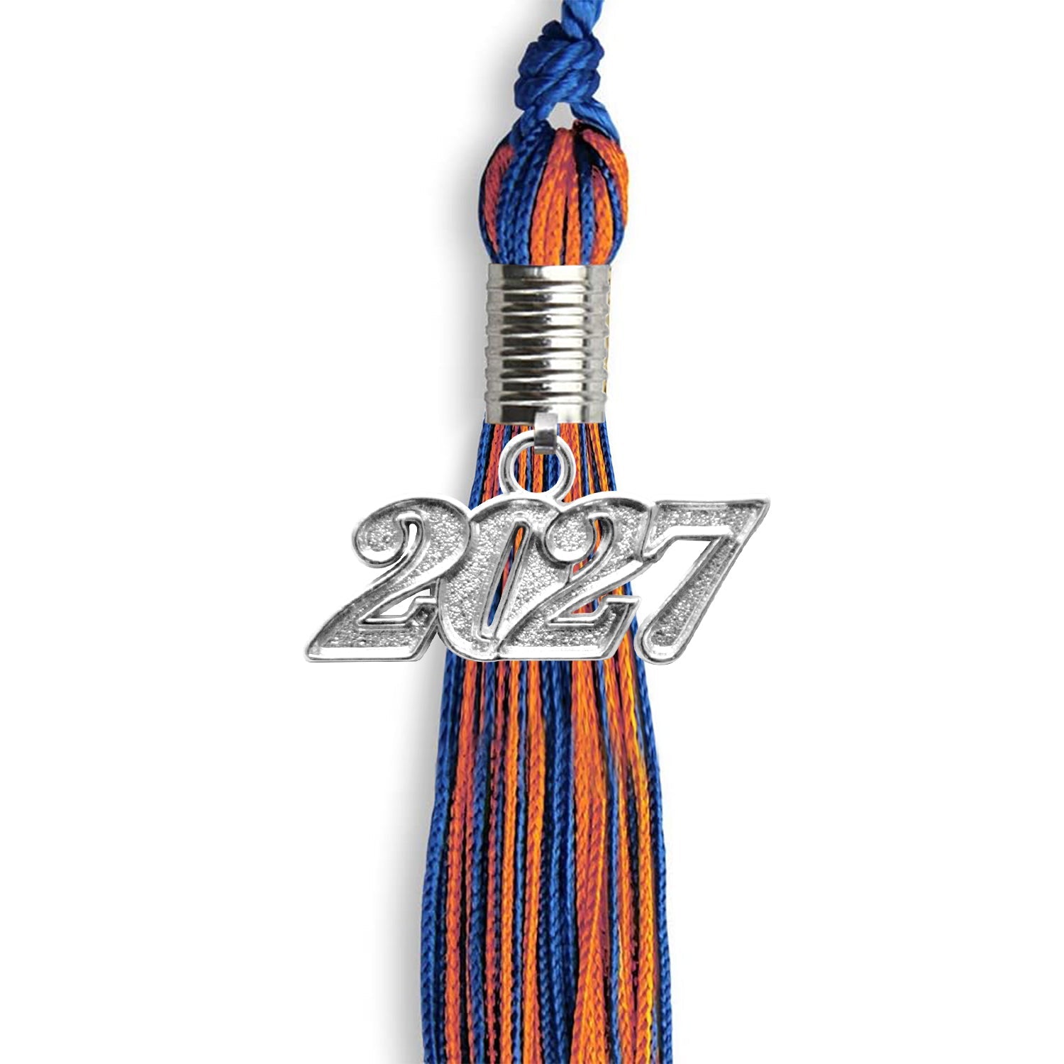 Royal Blue/Orange Mixed Color Graduation Tassel With Silver Date Drop - Endea Graduation