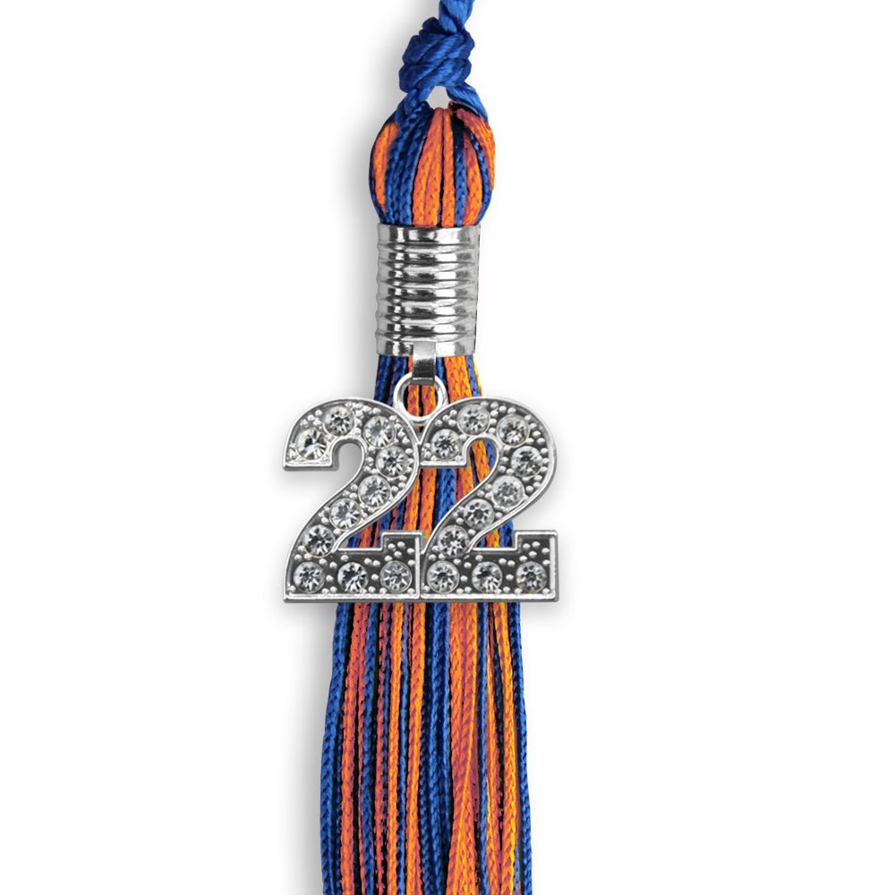 Royal Blue/Orange Mixed Color Graduation Tassel With Silver Date Drop - Endea Graduation