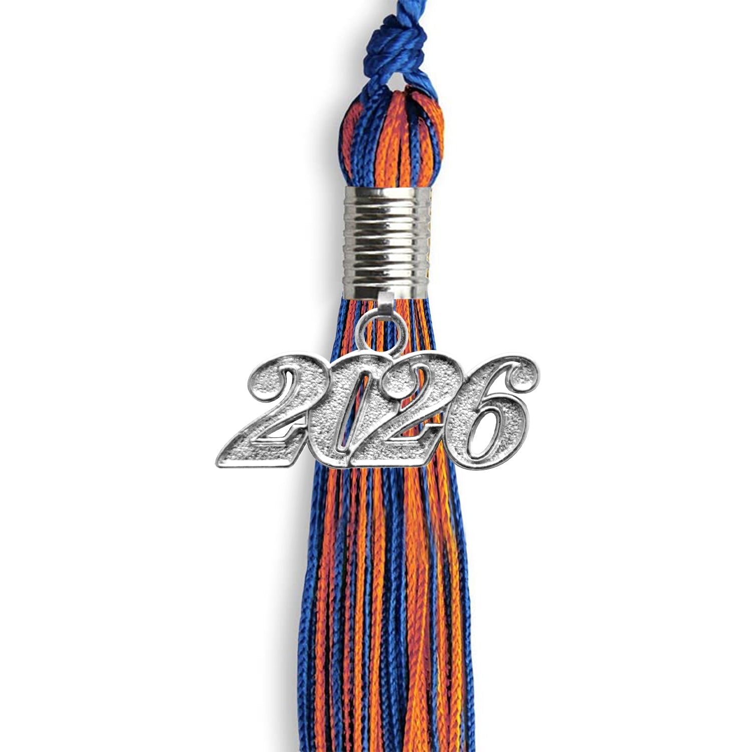 Royal Blue/Orange Mixed Color Graduation Tassel With Silver Date Drop - Endea Graduation