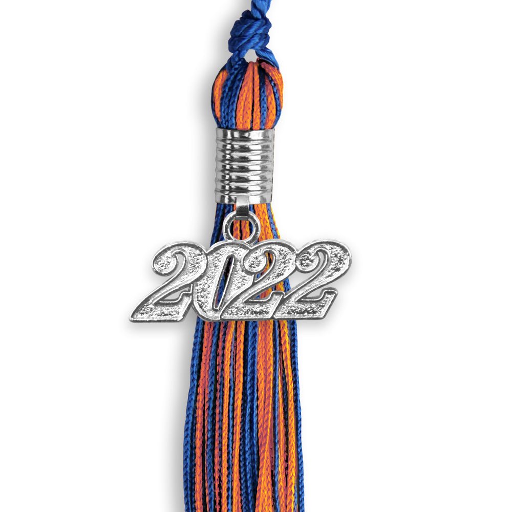 Royal Blue/Orange Mixed Color Graduation Tassel With Silver Date Drop - Endea Graduation