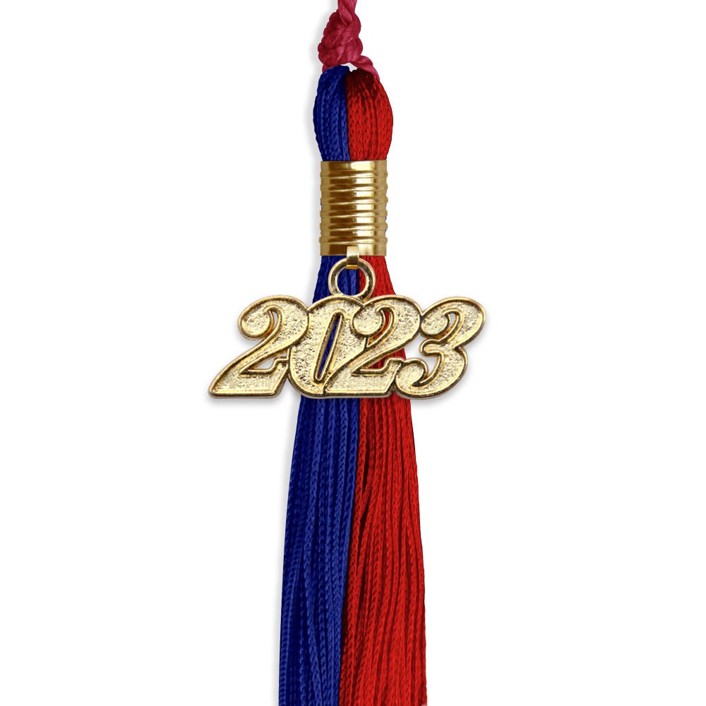 Royal Blue/Red Graduation Tassel With Gold Date Drop - Endea Graduation